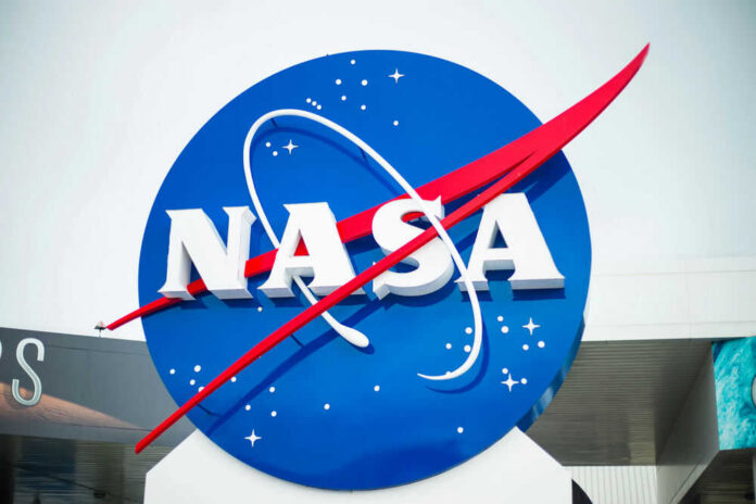 NASA logo with blue background and red swoosh.