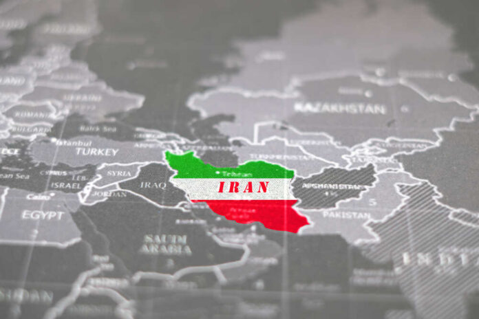 Map highlighting Iran with its national colors