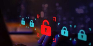 A digital representation of locks over a laptop keyboard