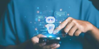 Person using a smartphone with an AI chatbot interface displayed