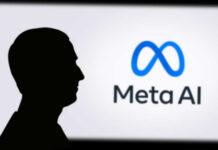 Silhouette of person beside Meta AI logo.