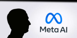 Silhouette of person beside Meta AI logo.