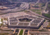 Aerial view of the Pentagon surrounded by roads and parking lots