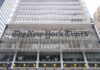 Facade of The New York Times building with large lettering