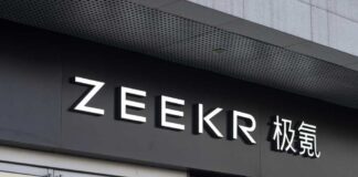 Signage of a store displaying the name 'ZEEKR' in a modern font