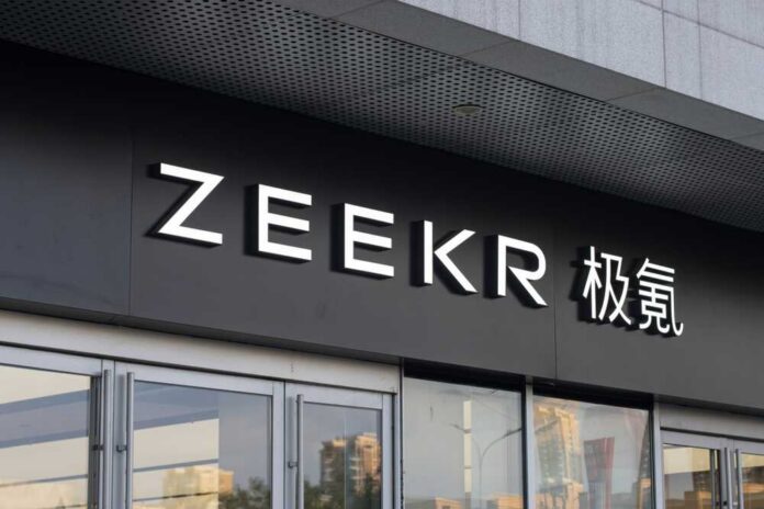 Signage of a store displaying the name 'ZEEKR' in a modern font