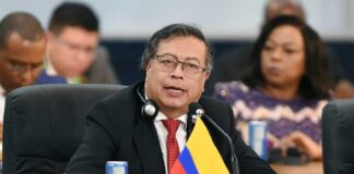 Colombian representative speaking at a political conference