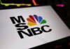 MSNBC logo on a digital screen closeup