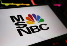 MSNBC logo on a digital screen closeup