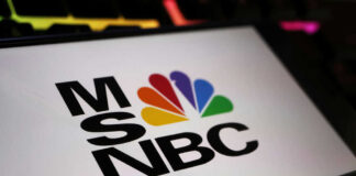 MSNBC logo on a digital screen closeup