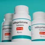 Bottles of Mifepristone tablets on a shelf