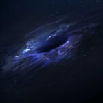 A visually striking depiction of a black hole surrounded by cosmic elements