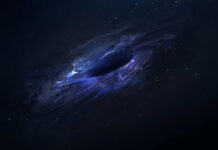 A visually striking depiction of a black hole surrounded by cosmic elements
