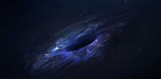 A visually striking depiction of a black hole surrounded by cosmic elements