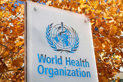 un-who1844112706 World Health Organization sign with autumn leaves background
