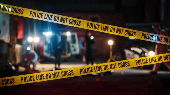 copsshootid2230645955jpg-2 Police tape cordons off a nighttime crime scene