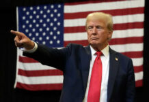 Iran Strikes—Trump Urges Restraint Man pointing with American flag in background