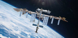 International Space Station orbiting Earth in outer space
