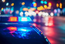 Police car lights at night street scene