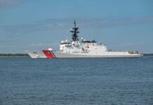 Drug Boat Fireball—Evidence Still Missing A U.S. Coast Guard patrol vessel sailing on calm waters