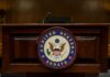 Podium with the United States Senate seal