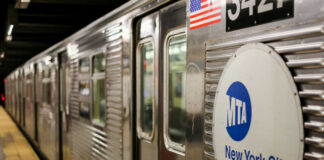 New York City subway train at station platform