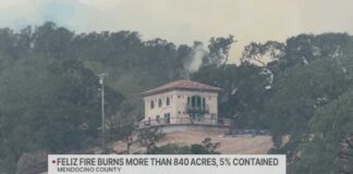 Feliz Fire burns more than 840 acres in Mendocino County