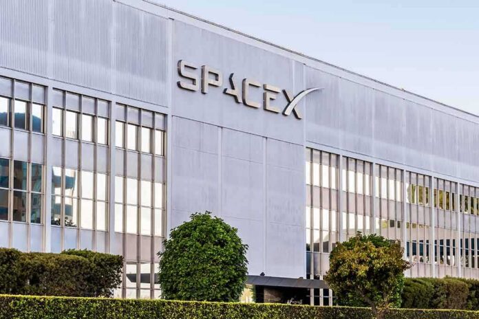 shutterstock_1722517036 SpaceX headquarters exterior with large logo and windows