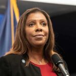 NY Power Play: AG Throne Up For Grabs Woman speaking at a press conference microphone