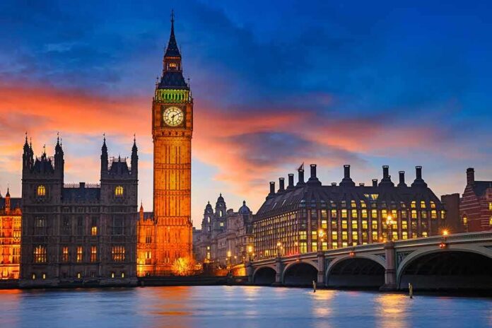 Big Ben clock tower at dusk by the River Thames