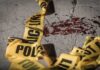 A Quiet Neighborhood Confronts a Devastating Shooting Crime scene tape near blood on pavement