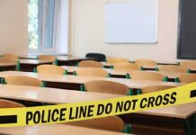 Bend Mourns – Heroic Stand Emerges Empty classroom with police tape across desks