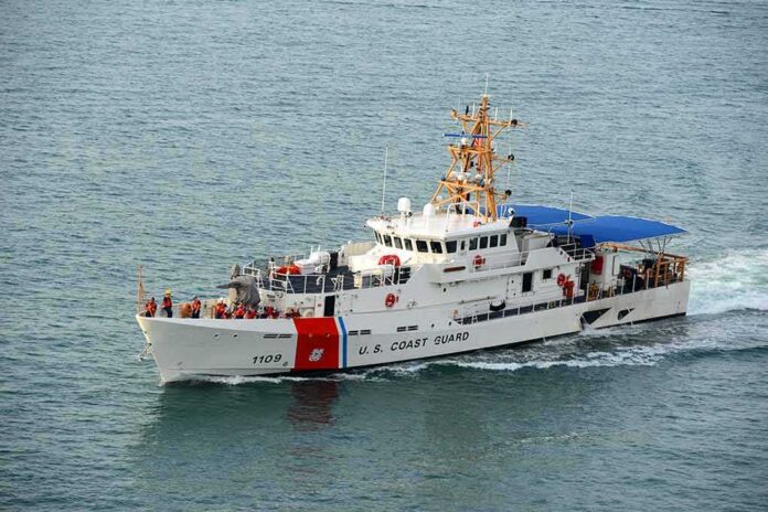 U.S. Coast Guard patrol boat cruising at sea